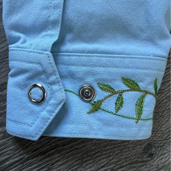 Victor Costa Occasion Embroidered Snap Up Denim Chambray Jacket Top size Large - Picture 4 of 10